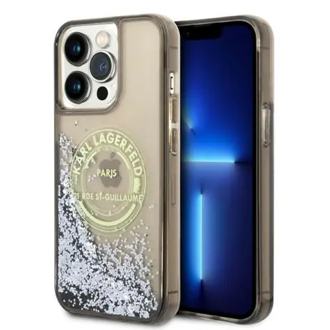 Karl Lagerfeld Liquid Glitter RSG černá / Zadní kryt / iPhone 14 Pro Max / třpytivý vzor