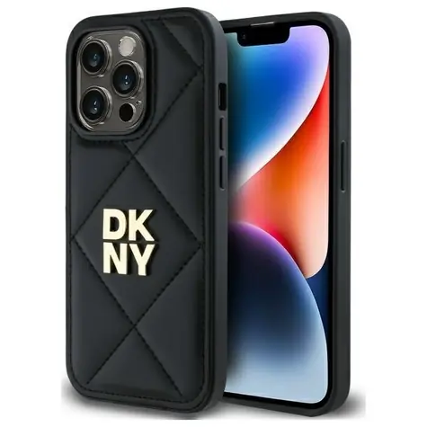 DKNY Quilted Stack Logo iPhone 14 Pro černá / Zadní kryt / Prošívaný design / Logo DKNY