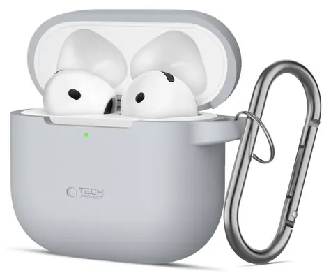 Tech-Protect Silicone Hook Case šedá / Pouzdro pro Apple AirPods 4 / Silikonové / S karabinou