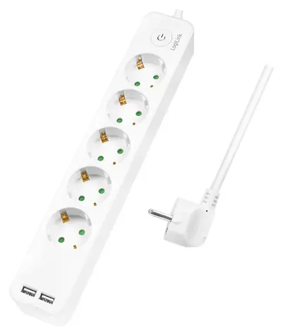 LogiLink Prodlužovací přívod 5 zásuvek bílá / Prodlužovací přívod / 2x USB / 1,5 m / 16 A
