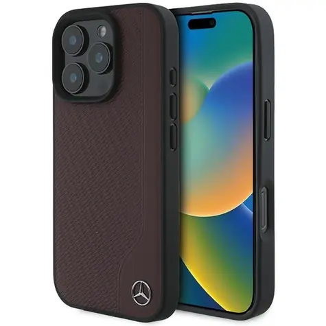 Mercedes MB Wood Imitation Leather červená / Zadní kryt / MagSafe / pro iPhone 16 Pro