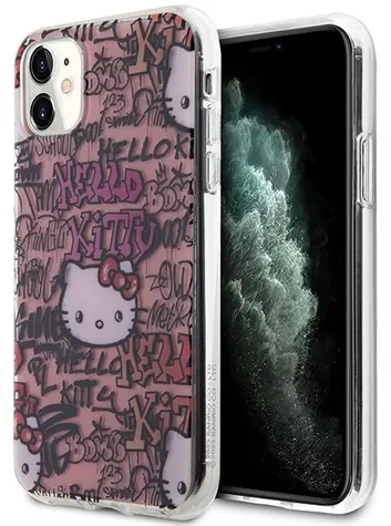 Hello Kitty Tags Graffiti růžová / Kryt / Apple iPhone 11, Xr / IML