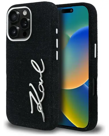 Karl Lagerfeld FW Jeans Signature Logo iPhone 16 Pro černá / Kryt / Riflový vzor / S logem značky