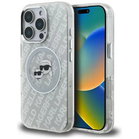 Karl Lagerfeld IML Glitter Karl and Choupette Heads šedá / Zadní kryt / MagSafe / Apple iPhone 16 Pro Max