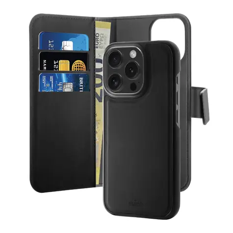 Puro Wallet 2v1 MagSafe černá / Pouzdro / Peněženka / iPhone 16 Pro