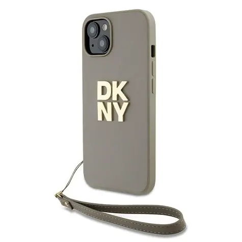 DKNY Stack Logo Wrist Strap Zadní kryt béžová / Zadní kryt / se šňůrkou na zápěstí / pro Apple iPhone 15 Plus