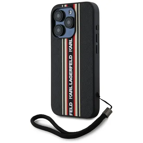 Karl Lagerfeld Saffiano Athleisure Stripes Cord červená / Zadní kryt / Apple iPhone 15 Pro Max