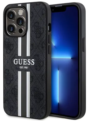 Guess GUHMP13LP4RPSK černá / Zadní kryt pro iPhone 13 Pro a 13 / Printed Stripes / MagSafe