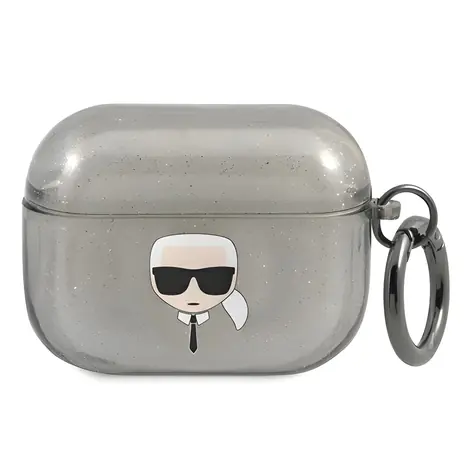 Karl Lagerfeld Glitter Karl Head černá / Pouzdro / Apple AirPods Pro