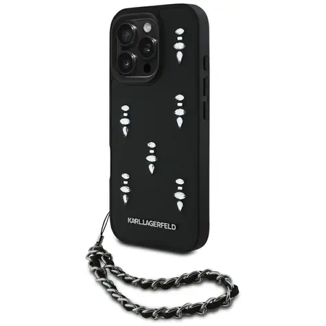 Karl Lagerfeld Saffiano Crystals s řetízkem černá / Zadní kryt / iPhone 16 Pro Max