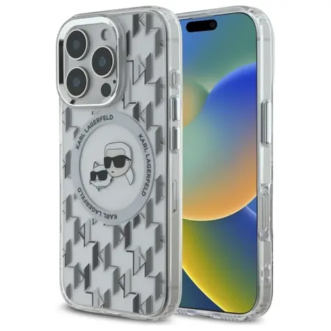 Karl Lagerfeld IML Monogram Karl & Choupette čirá / Zadní kryt / iPhone 16 Pro / MagSafe