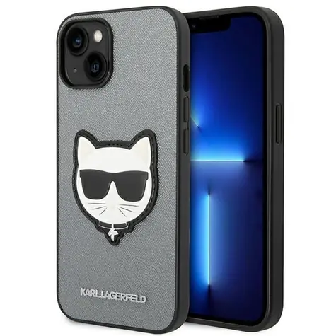 Karl Lagerfeld Saffiano Choupette Head Patch stříbrná / Zadní kryt / pro Apple iPhone 14 Plus