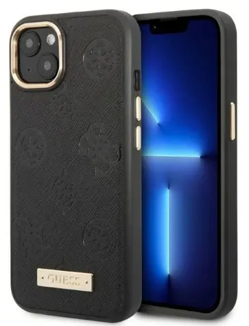 Guess Peony Logo Plate černá / Zadní kryt / MagSafe / pro Apple iPhone 13 6.1