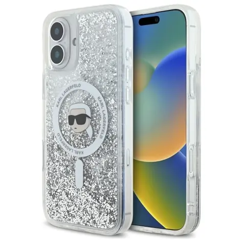 Karl Lagerfeld Liquid Glitter Karl Head MagSafe čirá / Zadní kryt / pro iPhone 16 Plus