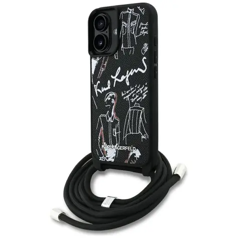 Karl Lagerfeld Crossbody Grained Pattern & Logo černá / Zadní kryt / iPhone 16