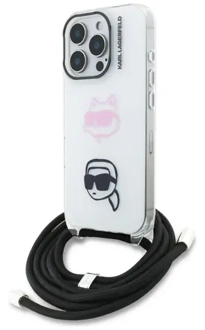 Karl Lagerfeld IML Crossbody Karl&Choupette Head bílá / Zadní kryt pro Apple iPhone 16 Pro Max