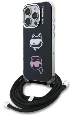Karl Lagerfeld IML Crossbody Karl&Choupette Head černá / Zadní kryt pro Apple iPhone 16 Pro Max