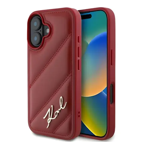 Karl Lagerfeld Diagonal Quilted Script červená / Zadní kryt / Pro Apple iPhone 16