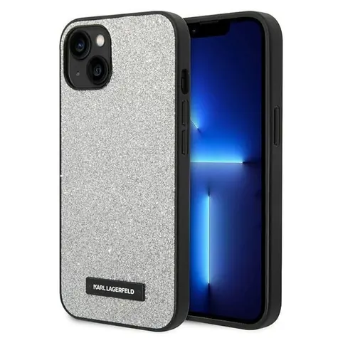 Karl Lagerfeld Glitter Plaque Logo iPhone 14 Plus stříbrná / Zadní kryt / Hardcase