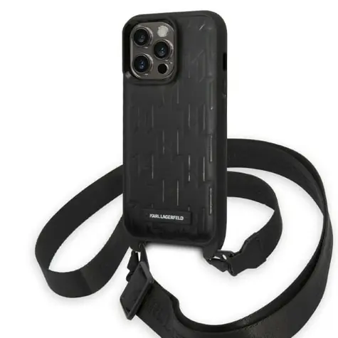 Karl Lagerfeld Monogram Plaque Logo Strap pro iPhone 14 Pro černá / Kryt