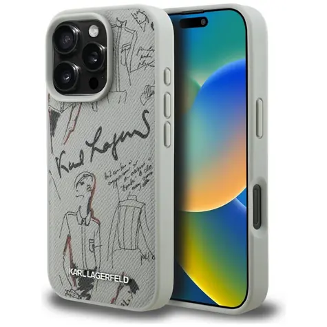 Karl Lagerfeld Grained Pattern & Logo šedá / Zadní kryt / MagSafe / iPhone 16 Pro Max