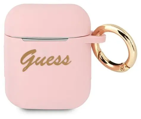 Guess Vintage Script pouzdro pro Apple AirPods růžová / Pouzdro / Silikon