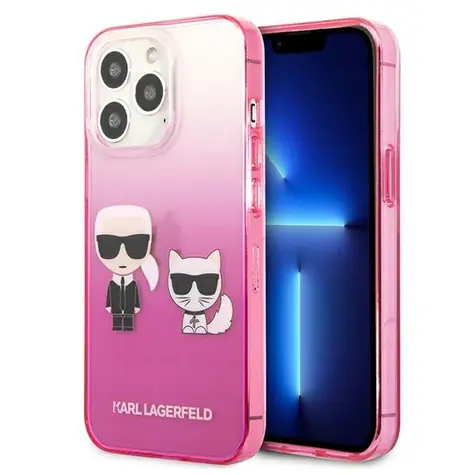 Karl Lagerfeld Ikonik Karl & Choupette Gradient růžová / Zadní kryt / Apple iPhone 13 Pro / TPU