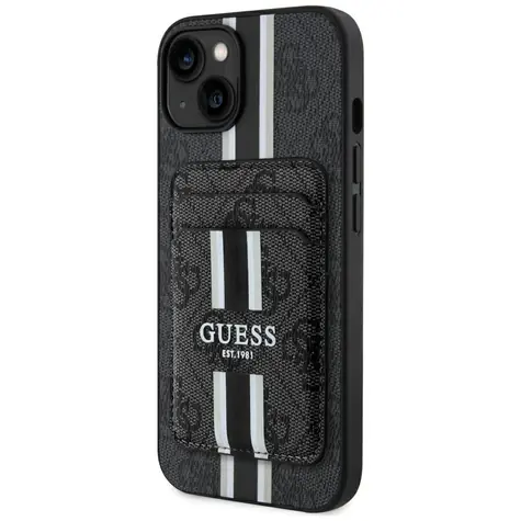 Guess 4G Stripes MagSafe černá / Pouzdro s peněženkou / Apple iPhone 15