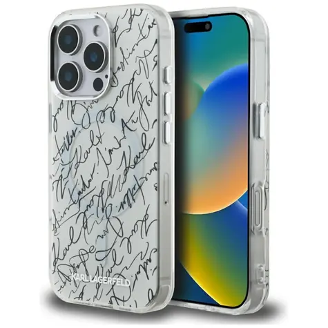 Karl Lagerfeld IML Karl Script Pattern MagSafe bílá / Zadní kryt pro Apple iPhone 16 Pro Max / MagSafe