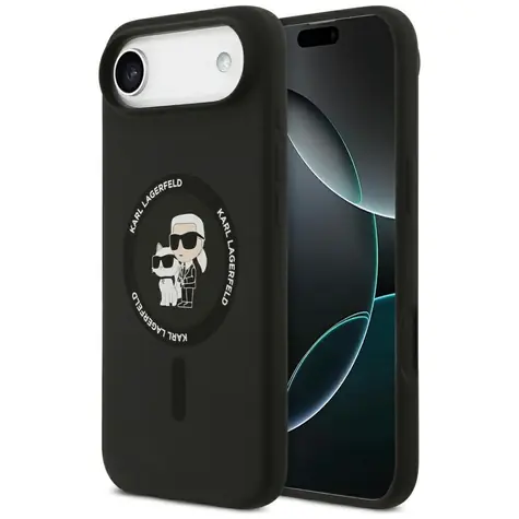 Karl Lagerfeld Liquid Silicone Karl&Choupette iPhone 17 Air černá / Kryt / MagSafe / Kroužek na prst
