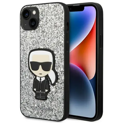 Karl Lagerfeld Glitter Flakes Ikonik pro iPhone 14 Plus stříbrná / Kryt