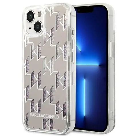 Karl Lagerfeld Liquid Glitter Monogram stříbrná / Zadní kryt / Apple iPhone 14