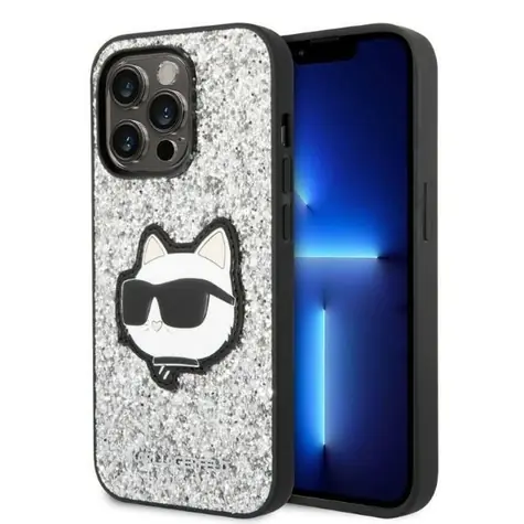 Karl Lagerfeld Glitter Choupette Patch stříbrná / Zadní kryt / Apple iPhone 14 Pro Max