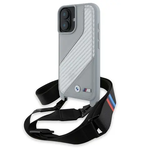 BMW M Edition Carbon Stripe pro Apple iPhone 16 šedá / Zadní kryt / Karbonový vzor / S poutkem