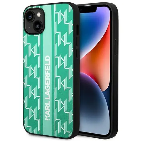 Karl Lagerfeld Monogram Stripe zelená / Zadní kryt / pro Apple iPhone 14 Plus