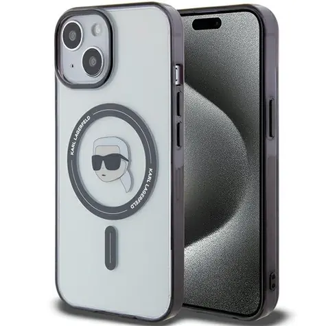Karl Lagerfeld IML Karl's Head čirá / Zadní kryt / pro iPhone 15 / MagSafe