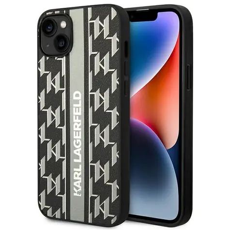 Karl Lagerfeld Monogram Stripe šedá / Zadní kryt / iPhone 14 Plus