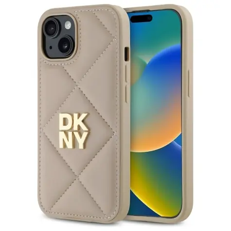 DKNY Quilted Stack Logo Zadní kryt iPhone 15 béžová / Zadní kryt / Apple iPhone 15