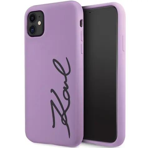 Karl Lagerfeld KLHCN61SKSVGU fialová / Silikonový kryt / Signature / iPhone 11, iPhone XR