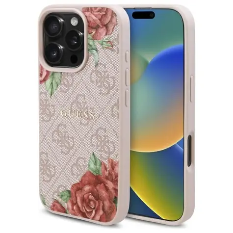 Guess GUHMP16XP4ROPEMCP růžová / Zadní kryt pro iPhone 16 Pro Max / MagSafe / 4G Flowers Print