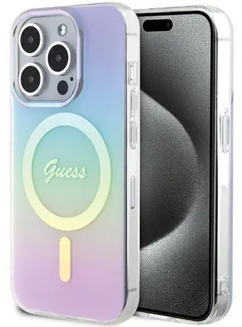 GUESS IML Iridescent MagSafe fialová / Zadní kryt / Apple iPhone 15 Pro Max / Hardcase