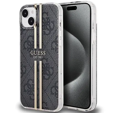 Guess IML 4G Gold Stripe černá / Zadní kryt pro iPhone 15 Plus / IML potisk