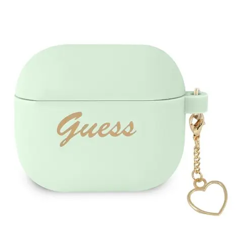 Guess Charm Heart zelená / Pouzdro / AirPods 3 / Silikonové