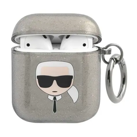 Karl Lagerfeld Glitter Karl's Head černá / Pouzdro / Apple AirPods 1/2