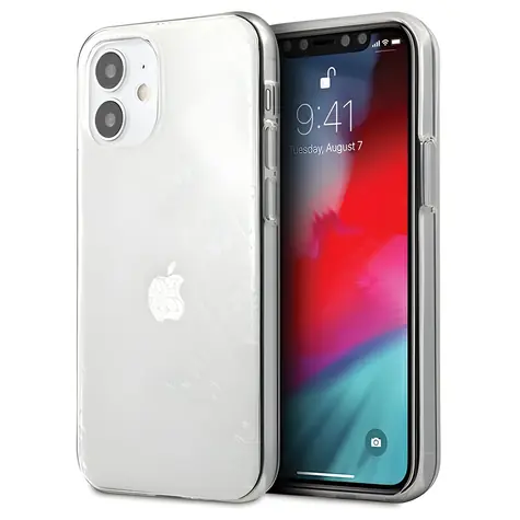 GUESS 4G 3D Pattern transparentní / Plastový zadní kryt pro Apple iPhone 12 mini