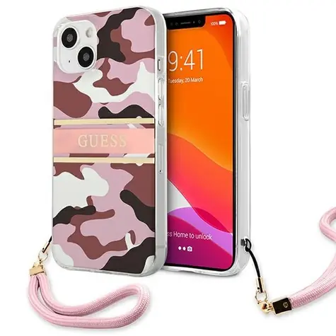 Guess GUHCP13SKCABPI Camo Strap růžová / Pouzdro / Apple iPhone 13 mini / hardcase