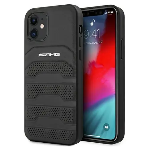 Mercedes AMG Leather Debossed Lines černá / Zadní kryt / Apple iPhone 12 mini
