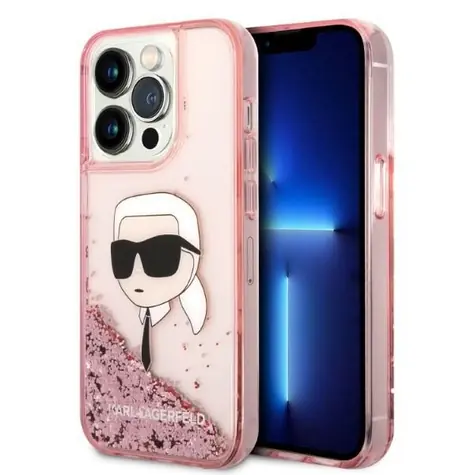 Karl Lagerfeld Glitter Karl Head růžová / Kryt / pro Apple iPhone 14 Pro Max