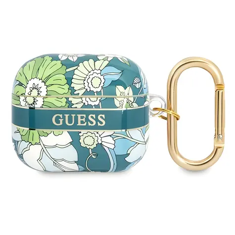 Guess GUA3HHFLN zelená / Pouzdro pro Apple AirPods 3 / Flower Strap Collection