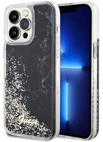 Guess Liquid Glitter Marble černá / Zadní kryt / Apple iPhone 14 Pro Max / Hardcase